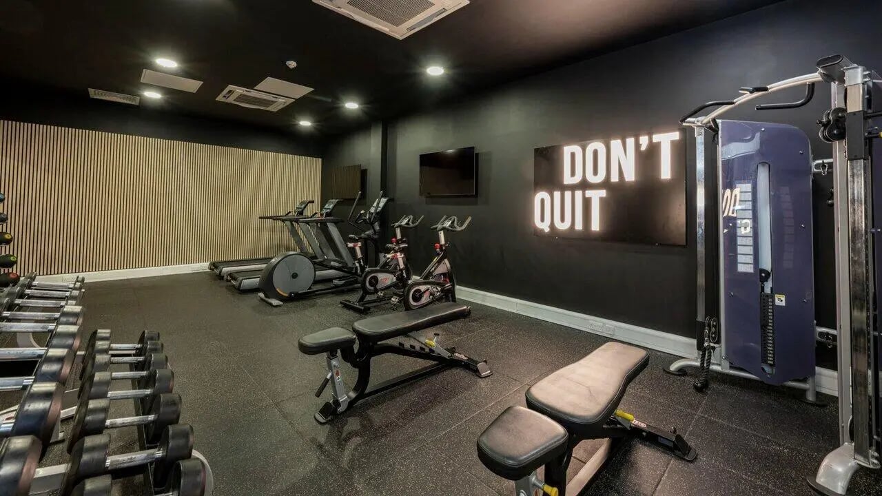 Dumbbells treadmills bikes and weight machine gym at Fontenoy Apartments in Liverpool Student Accommodation