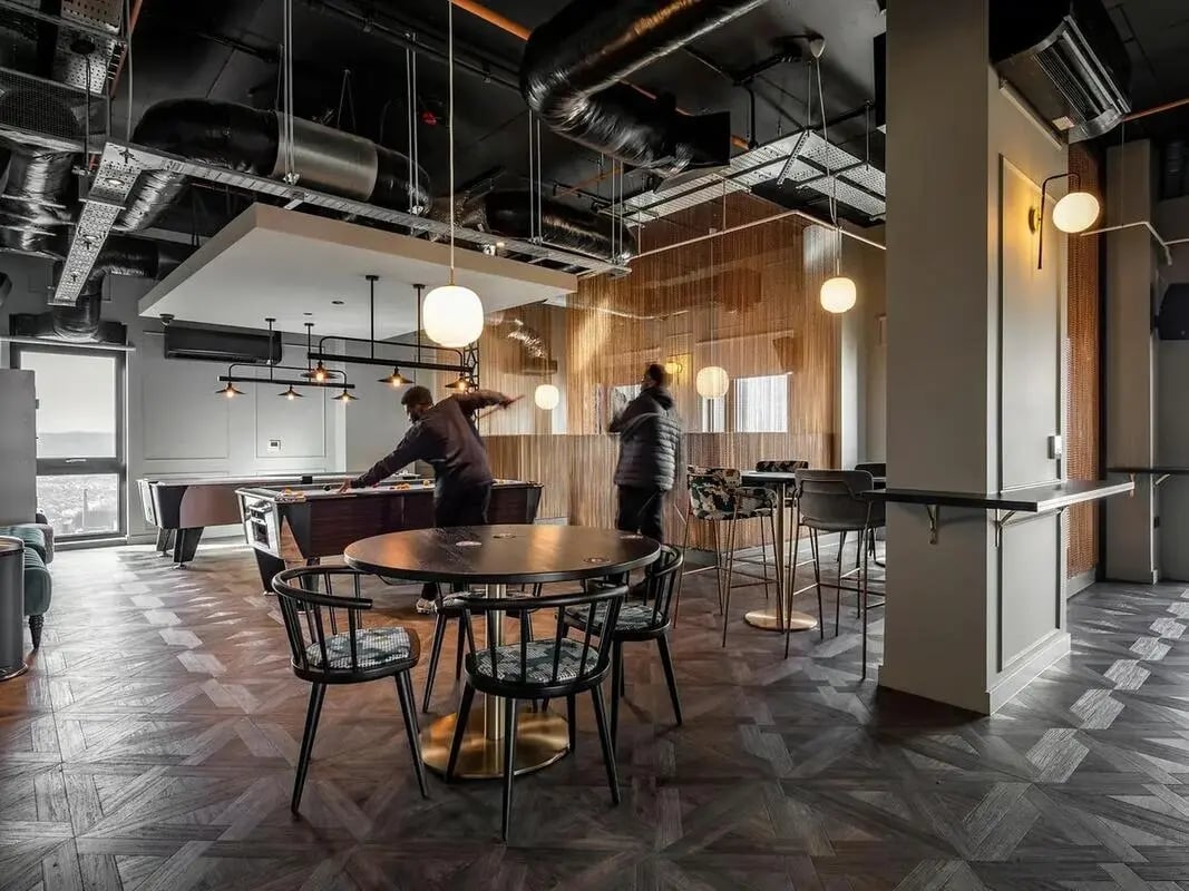 Pool table bar tables chairs playing area lounge at Zenith in Cardiff Student Accommodation