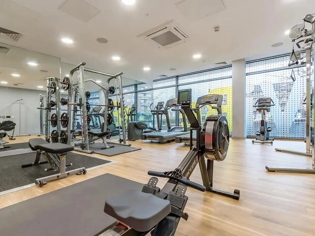 Weight rack treadmills rowing machine gym area at ViBe Student Living in Kingston Upon Thames Student Accommodation