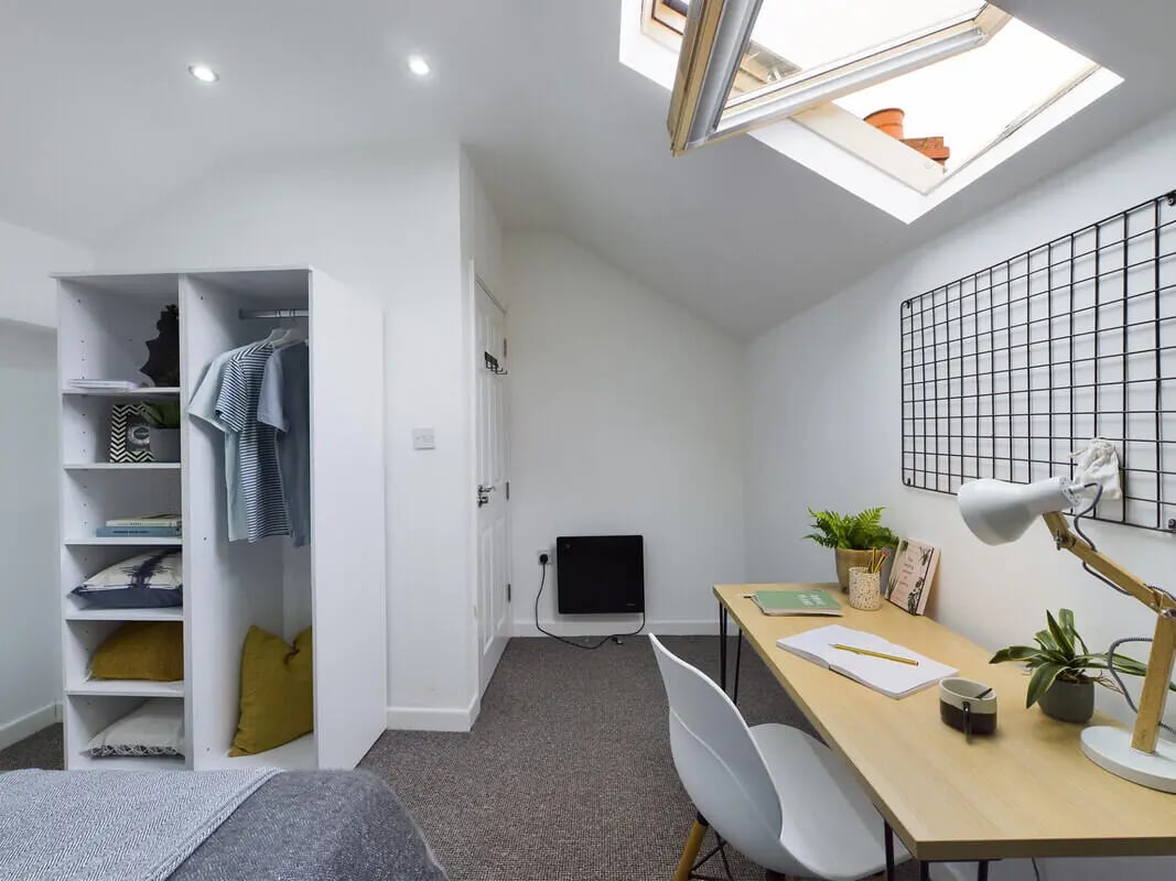 Closet desk chair lamp skylight study area at 6 Bedroom House at 328, Upper Parliament Street in Liverpool Student Accommodation