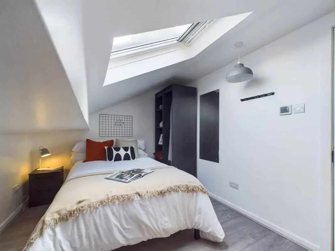 Bed wardrobe skylight and desk Bedroom at 5 Bedroom House at 2, Crofton Street in Manchester Student Accommodation