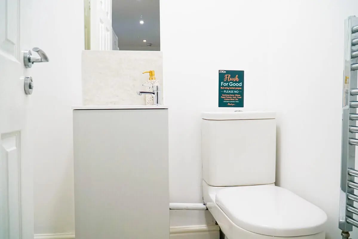 Toilet sink soap dispenser and towel rail Bathroom at 4 Bedroom House at 24, Studios at, West Parade in Lincoln Student Accommodation