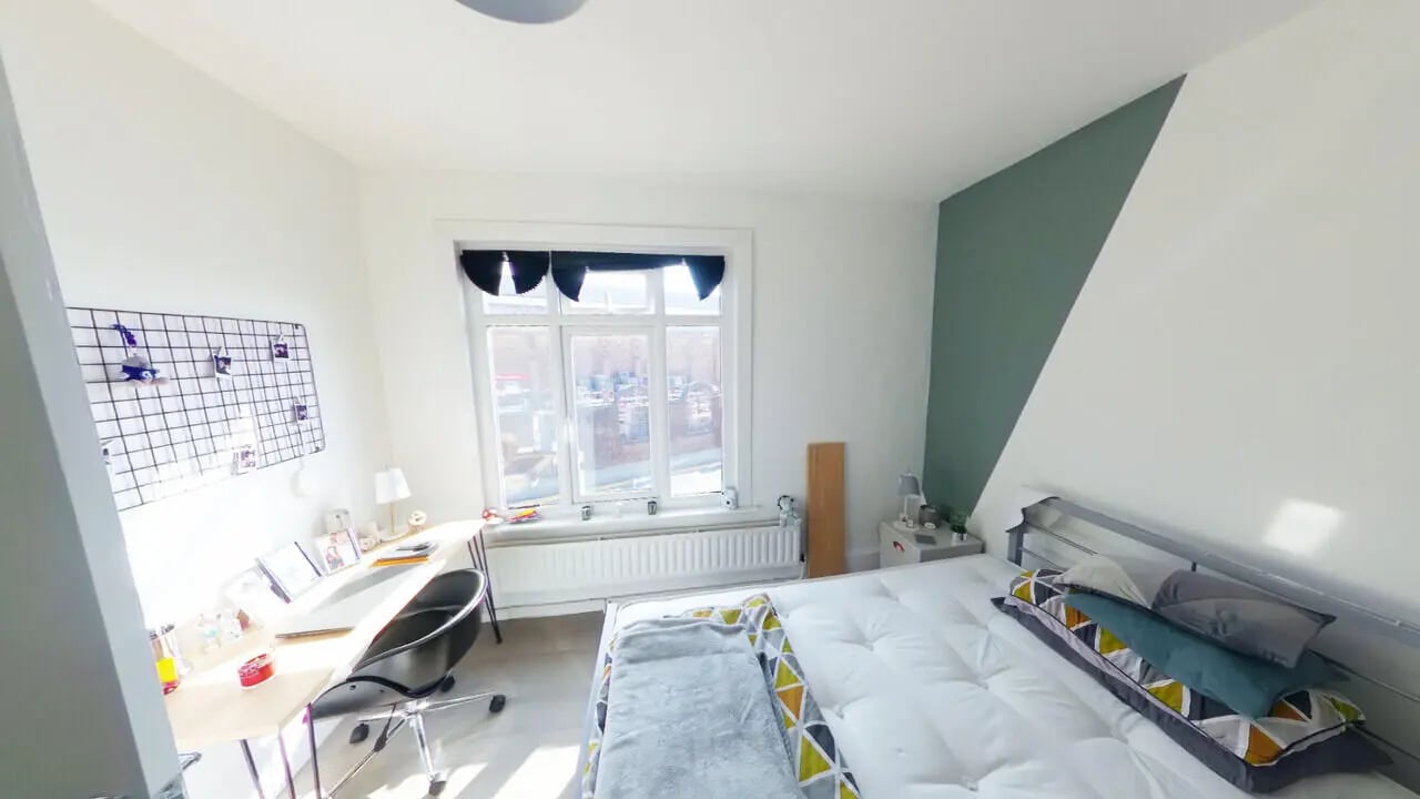 Bed desk chair mesh board window bedroom at 8 Bedroom House at 71, Monks Road in Lincoln Student Accommodation