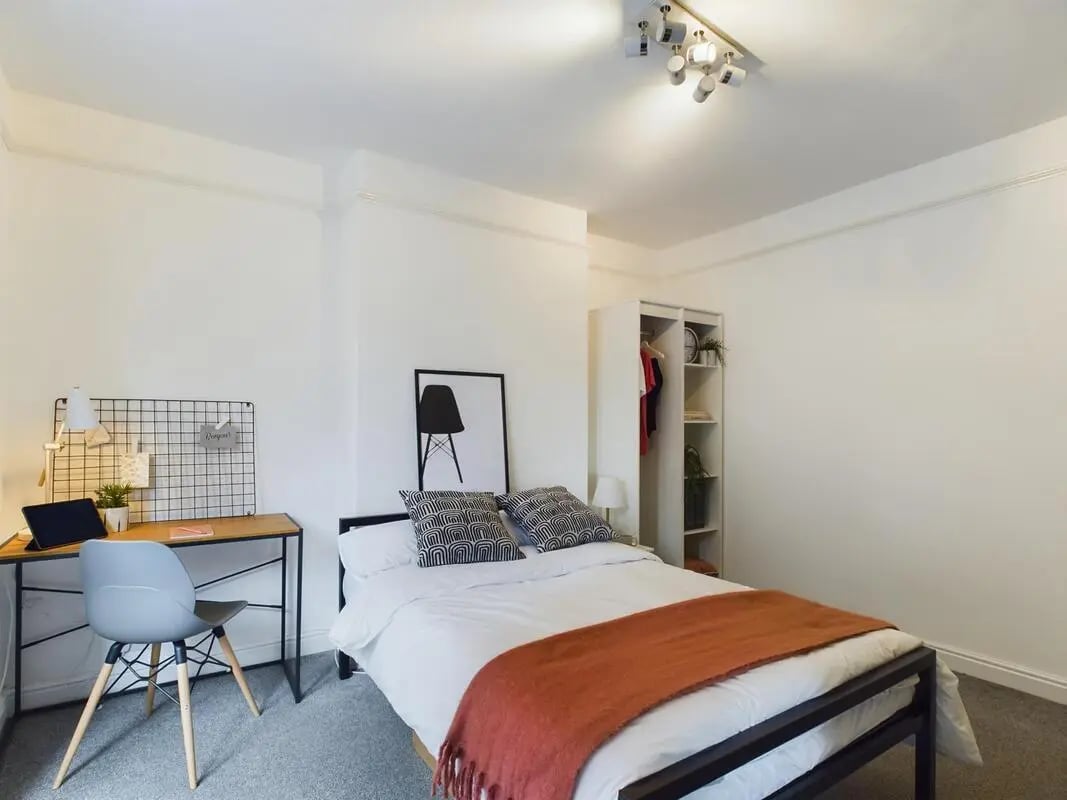 Bed desk chair wardrobe Bedroom at 4 Bedroom House at 11, Charles Street West in Lincoln Student Accommodation