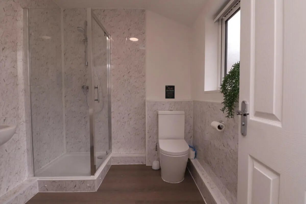 Shower toilet and sink bathroom at 7 Bedroom House at 23, Crofton Street in Manchester Student Accommodation