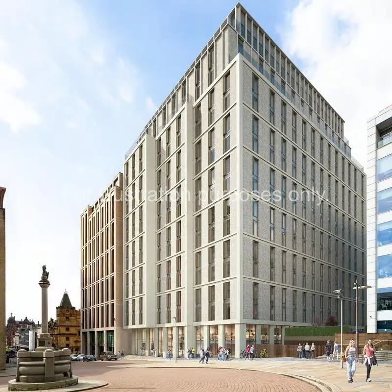 Modern student accommodation building with ground floor shops exterior at Broadway Studios in Glasgow Student Accommodation