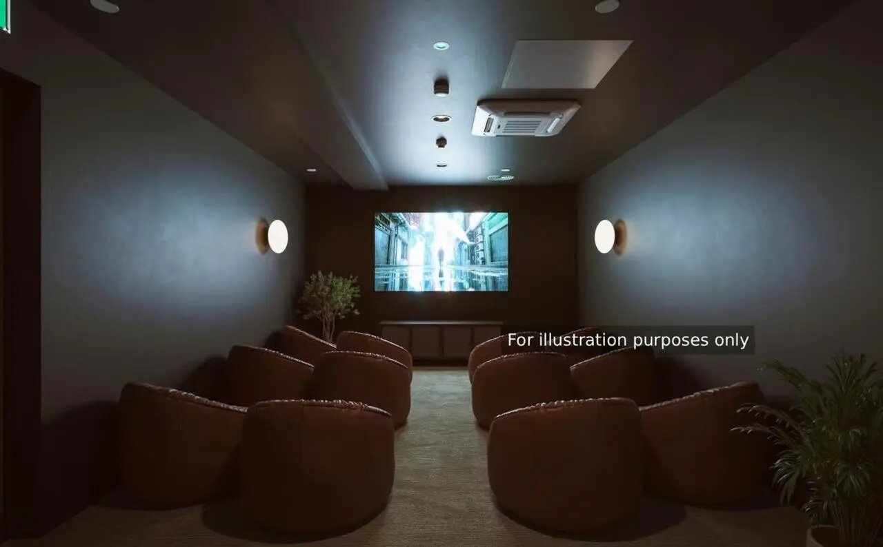 Comfortable beanbag chairs facing projector screen cinema at Straits Place in Edinburgh Student Accommodation