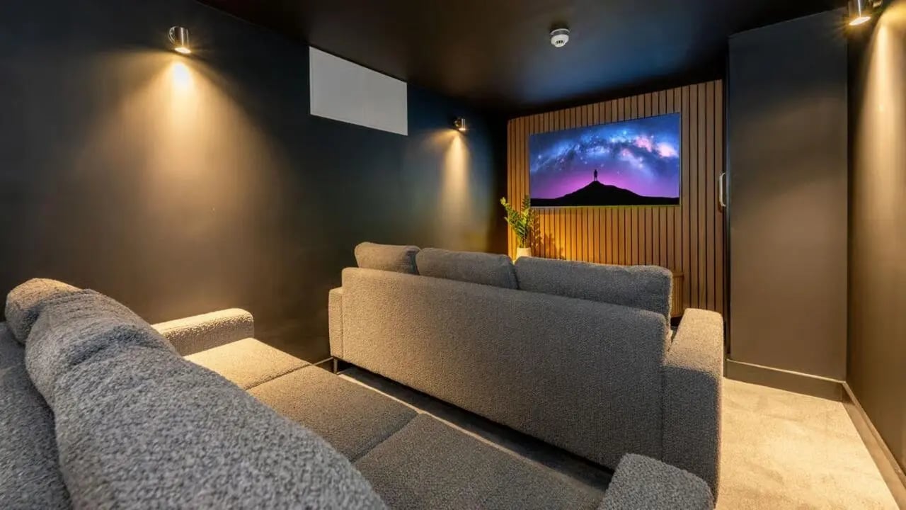 Sofa and TV in entertainment area at Clarence Dock Village in Leeds Student Accommodation