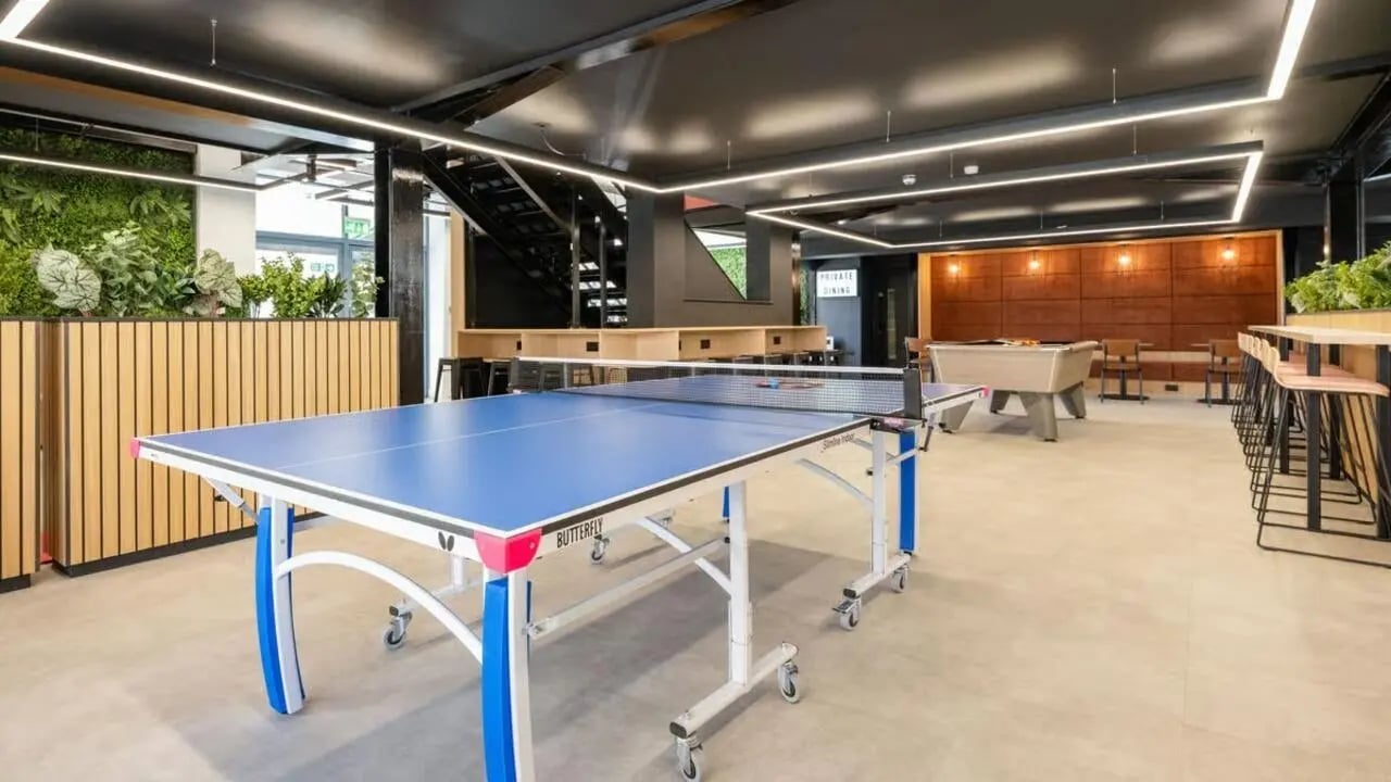 Ping pong and pool tables playing area at Clarence Dock Village in Leeds Student Accommodation