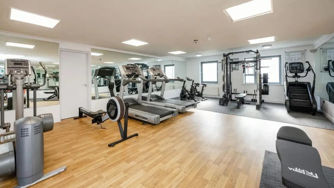 Treadmills rowers weight rack gym Fitness area at Clarence Dock Village in Leeds Student Accommodation