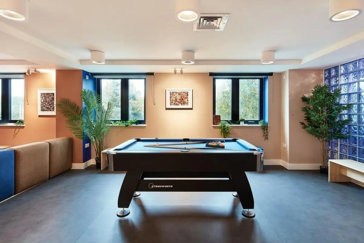 Pool table with balls and cues communal room at Hollis Wharf in Bath Student Accommodation