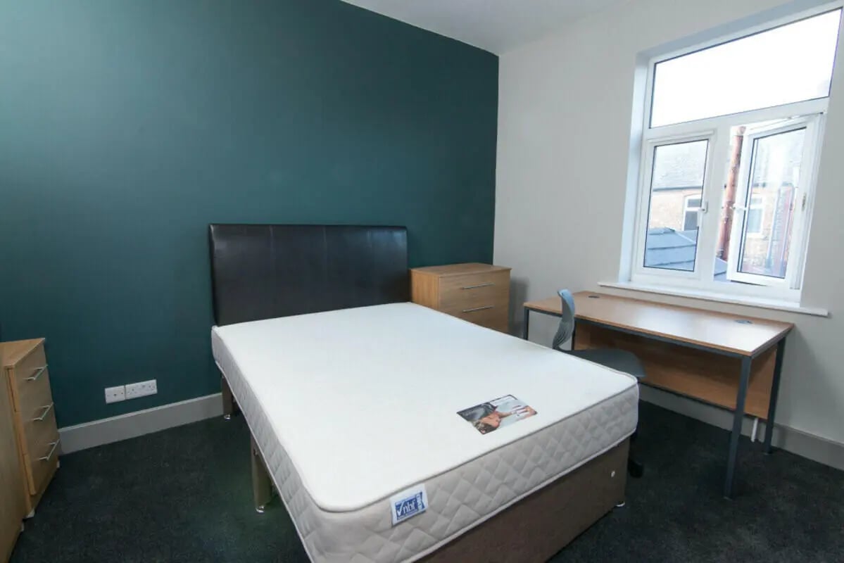 Bed desk chair dresser in student bedroom at 3 Bedroom House at 93, Gerald Road in Salford Student Accommodation