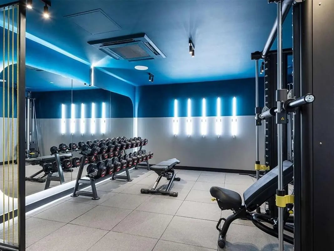 Dumbbell racks weight machine benches gym area at Silk Mill Edinburgh in Edinburgh Student Accommodation