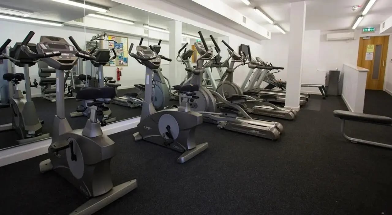 Exercise bikes treadmills and weight bench Gym at Brayford Quay in Lincoln Student Accommodation