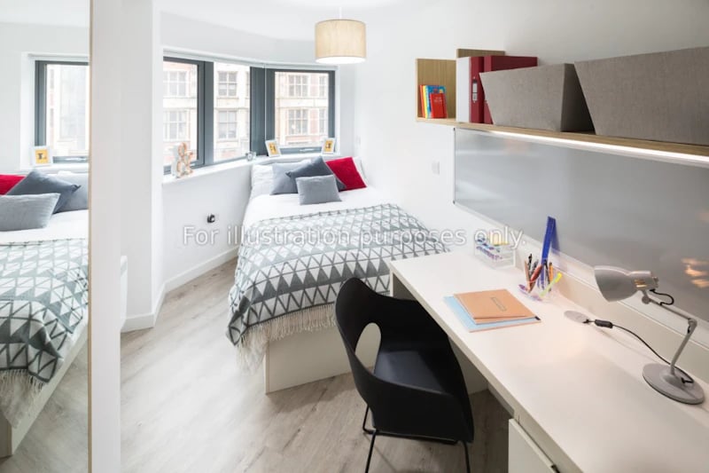 Bed with desk chair and lamp Bedroom at The Fitzalan in Cardiff Student Accommodation