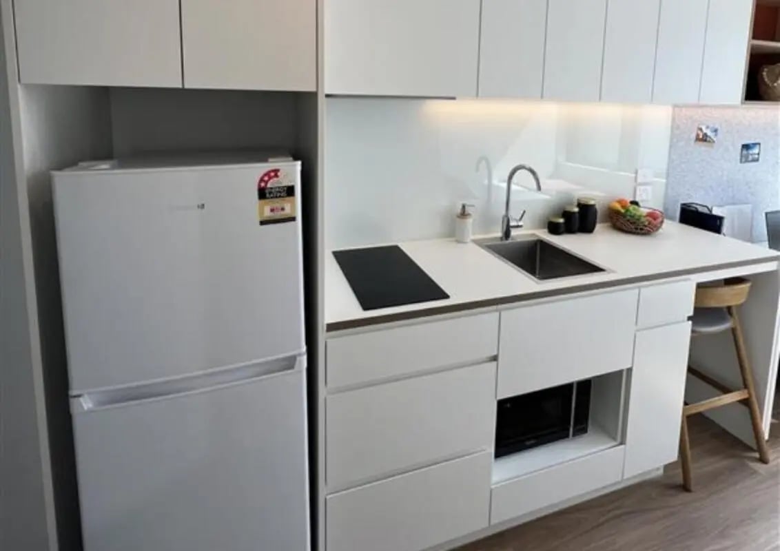 Fridge sink induction hob microwave kitchen at UniLodge Melbourne Flagstaff in Melbourne Student Accommodation