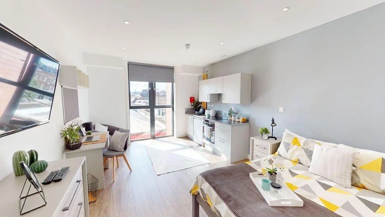 Bed study kitchen living room exterior at St Marks Court - Nottingham in Nottingham Student Accommodation