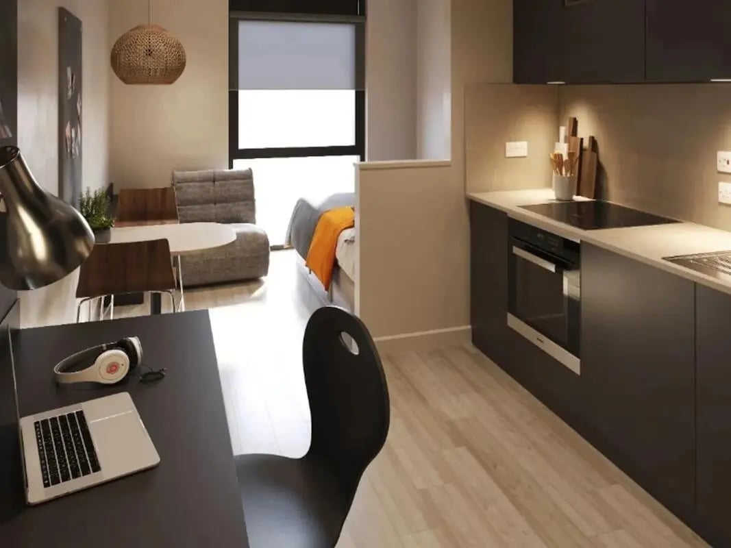 Studio apartment with kitchen bedroom and study area at Stanley Studios - Portsmouth in Portsmouth Student Accommodation